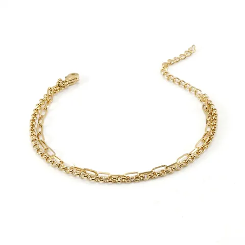 Layered Bracelet 18K Gold Plated Stainless Steel Paperclip And Round Bead Chain Minimalist Fashion Jewelry For Women