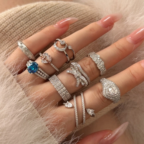 Bagues En Argent Sterling 925 Pour Femmes Élégant Cœur Nœud Étoile Lune Zircone Inlay Bijoux De Mode Luxe Cadeau