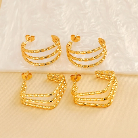 Multi Layer Twisted Hoop Earrings 18K Gold Plated Stainless Steel Rope Geometric Jewelry For Women