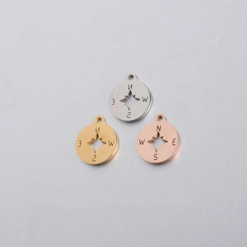 Colgante De Brújula Acero Inoxidable 304 Redondo Hueco Pulido Espejo Charms Accesorios Para Joyería DIY