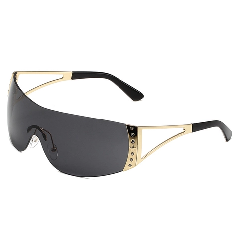 Occhiali Da Sole Y2K Shield Senza Montatura Cornice Metallo Strass Stella Retro Futuro Moda Per Donne Protezione UV400