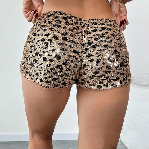 Pantaloncini Con Paillettes Maculati Da Donna Vita Bassa Sexy Scintillante Pelliccia Sintetica Hot Pants Slim Fit