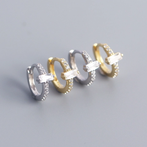 925 Sterling Silber Huggie Hoop Ohrringe Mit Rechteckigem Zirkonia Minimalistischer Geometrischer Schmuck Für Damen