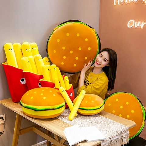 Creative Burger Fries Pizza Plush Toy Throw Pillow Soft Cartoon Fast Food Cushion Decorative Doll Home Decor