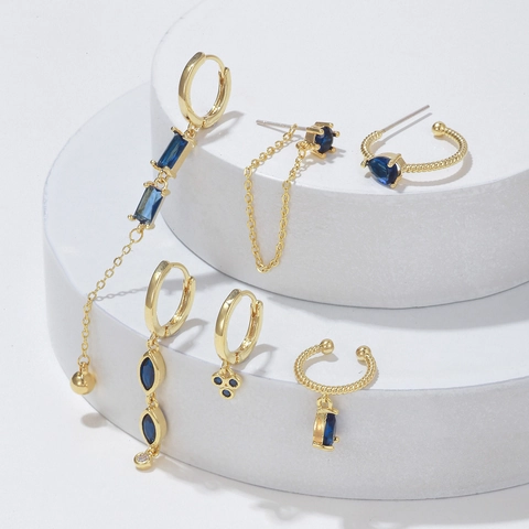 Orecchini Geometrici Con Nappa Lunga In Rame E Zircone Blu Stile Di Nicchia Elegante Gioielli Alla Moda Per Donna