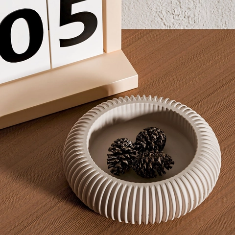 Striped Storage Bowl Silicone Mold Round Vertical Ribbed Epoxy Resin Gypsum Casting Candle Holder Flower Pot DIY