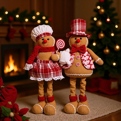 Weihnachten Lebkuchenmann Plüschpuppen Teleskop Lange Beine Cord Gestrickt Stehende Ornamente Koch Feiertag Heimdekor