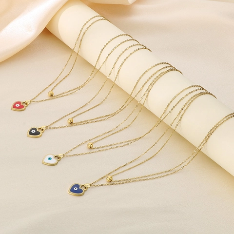 Edelstahl Layered Halskette Herz Böser Blick Anhänger Halskette Emaille O-Kette Halsketten Für Damen Schmuck Geschenk