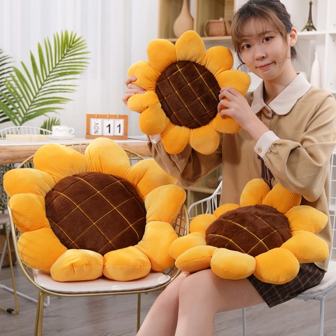Sunflower Shaped Plush Cushion Pillow Elastic Velvet Soft Rabbit Fur Fabric Home Office Chair Decor Floor Seat Pad