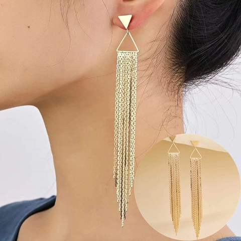 Lange Quastenohrringe Geometrisches Dreieck Kupfer Goldton Party Schmuck Mit Edelstahl Ohrstecker Für Damen