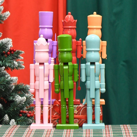 Traditional Wooden Nutcracker Soldier Ornament Solid Color Minimalist King Drummer Figure Christmas Holiday Desktop Decor Gift