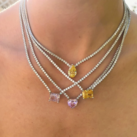Tennis Choker Ketting 18 Karaat Verguld Messing Met Zirkonia Hart Peer Vierkant Hanger Lichte Luxestijl Voor Dames