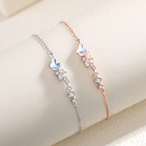 S925 Sterling Silver Butterfly Star Bracelet For Women Rose Gold White Gold Plated Zirconia Adjustable Chain Jewelry Gift