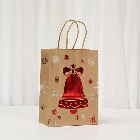 Bolsas De Regalo Navidad Papel Kraft Portátiles Estampado Rojo Oro Diseños Papá Noel Reno Fiesta