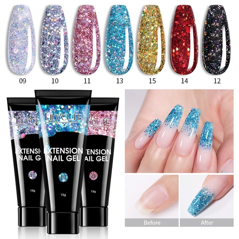 Gel Estensione Unghie Polygel Soak Off Lampada UV LED Costruzione Rapida Manicure DIY Strumento Colorato Glitter