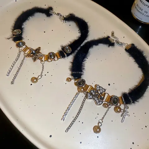 Plüsch Choker Halskette Mit Stern Bär Anhänger Strass Quaste Gothic Y2K Sweet Cool Mode Schmuck Für Damen