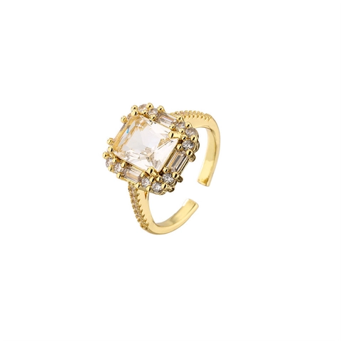 Women Copper Zircon Open Ring Geometric Colorful Gold Plated Adjustable Finger Jewelry Elegant Minimalist