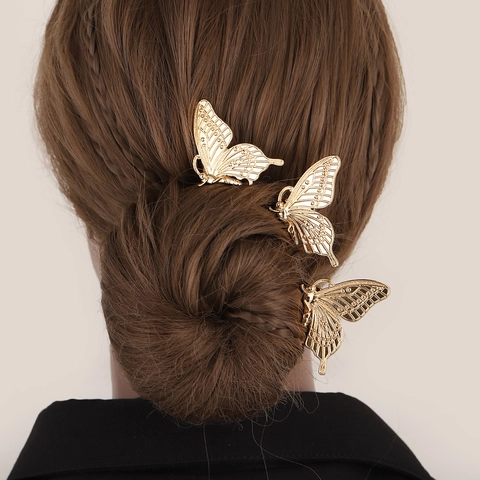 Eleganter Legierung Strass Schmetterling Haarkamm Für Damen Hohl Metall Gold Silber Haarspange Braut Kopfschmuck Haar Accessoires