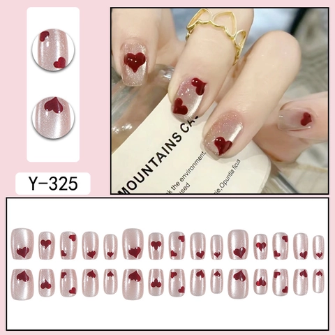 Cat Eye Press On Nägel Kurz Quadratisch Herzmuster Glitzer Künstliche Falsche Nägel Süßer Stil