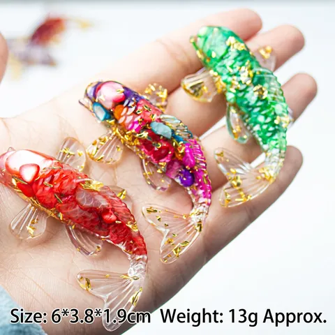Koi Fish Figurine Natural Crystal Stone Resin Gold Foil Handmade Desktop Car Decor Lucky Animal Miniature Sculpture