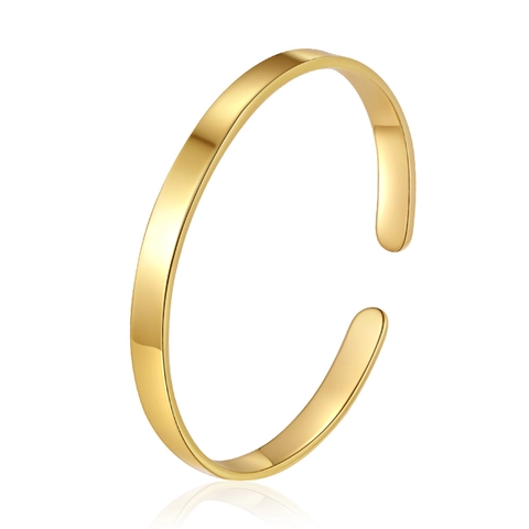 Minimalist C Shaped Open Cuff Bangle 316 Stainless Steel 18K Gold Plated Mirror Polished Retro Simple Jewelry Women
