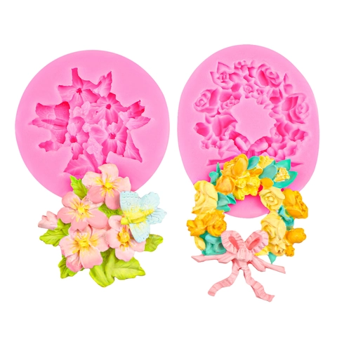 Silicone Molds Flower Wreath Butterfly Bow Relief Design DIY Craft Resin Clay Fondant Cake Decorating Tools