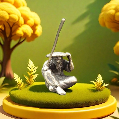Statuetta Di Pescatore In Ottone Vintage Miniatura Zen Bonsai Paesaggio Decorazione Stile Cinese Ornamento Da Scrivania Vecchio