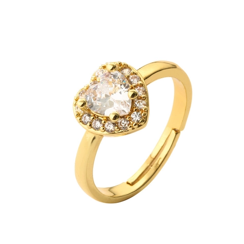 Herz Zirkon Ring Kupfer Vergoldet Verstellbar Offener Fingerschmuck Elegant Mikroeingelegtes Liebesbrief Band Damen
