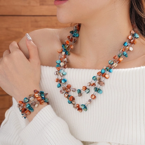Bohemian Multilayer Necklace And Bracelet Irregular Shell Beads Colorful Vintage Ethnic Accessories For Women Wear