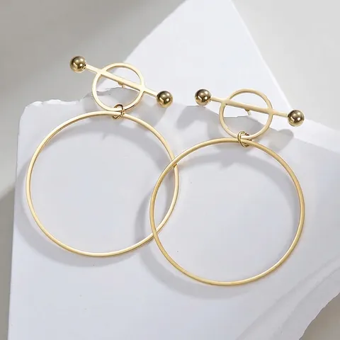 Minimalist Stainless Steel Hollow Round Hoop Earrings 18K Gold Plated Geometric T-Bar Dangle Stud Earrings Fashion Jewelry