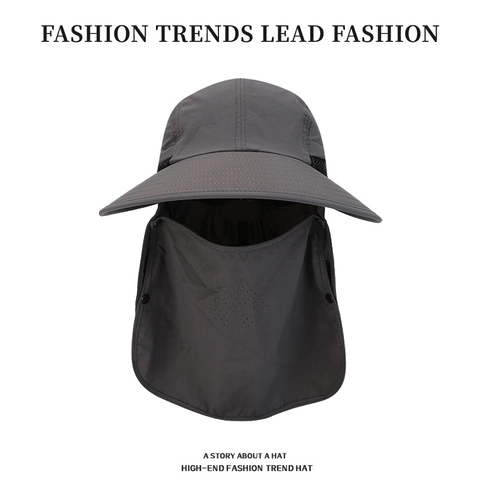 Chapeau Bob De Protection Solaire Extérieur Polyester Large Bord Séchage Rapide Imperméable Avec Masque Facial Protège-Cou Hommes Femmes