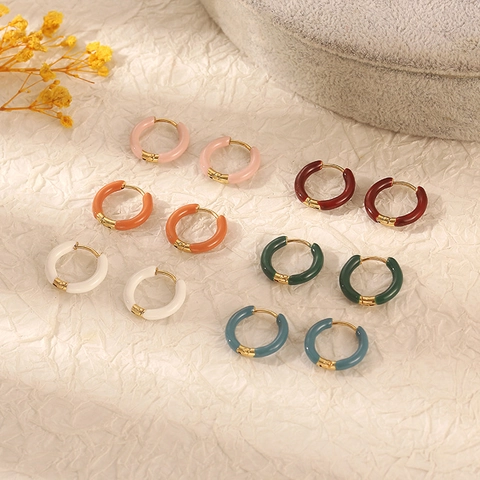 Orecchini A Cerchio In Smalto Colorato Acciaio Inossidabile Placcato Oro Tondi Huggie Piccoli Geometrici Minimalisti Gioielli Donna