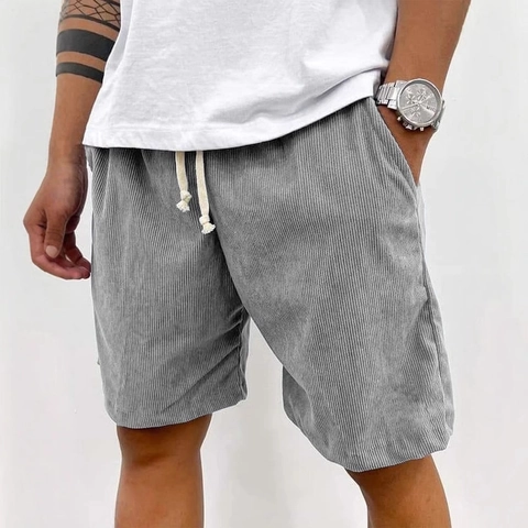 Pantalones Cortos de Pana Retro para Hombre Casual Cordón Verano Playa Color Sólido Pantalones Cortos Rectos Vintage