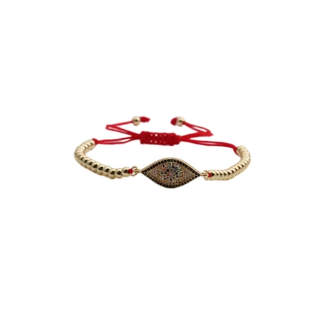 Evil Eye Bracelet Copper Colorful Cubic Zirconia Adjustable Rope Chain Turkish Ethnic Handmade Jewelry For Women