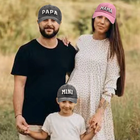 Berretto da Baseball in Cotone Lavato Abbinato alla Famiglia Cappello da Sole Ricamato Papa Mama Mini Visiera Sportiva Regolabile per Uomo Donna Bambini
