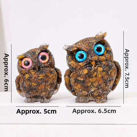 Natural Crystal Stone Owl Resin Ornament Handmade Animal Figurine Home Decor Desk Art Craft Sculpture Office Decoration