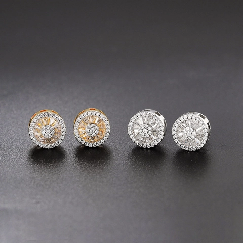 Boucles D'oreilles Iced Out Cuivre Avec Zircone Fermoir À Vis Hip Hop Mode Unisexe Bijoux De Luxe Étincelants
