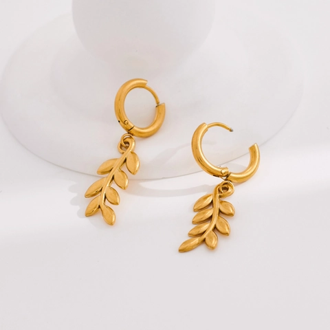 Orecchini a Cerchio Spiga di Grano in Acciaio Inossidabile Oro per Donna Pendenti a Foglia Minimalisti Gioielli Galvanizzati