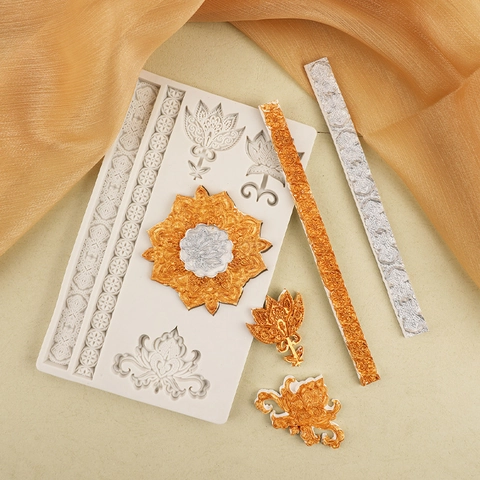 Molde De Silicona Relieve Marco Vintage Europeo Para Decoración Borde Pastel Fondant Chocolate Arcilla DIY Mandala Lotus