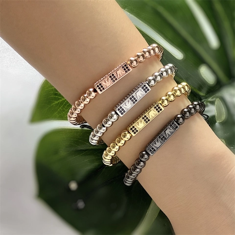 Bracciale Di Perline In Acciaio Inossidabile Corona Micro Pavé Zirconia Corda Intrecciata Regolabile Gioielli Hip Hop Unisex