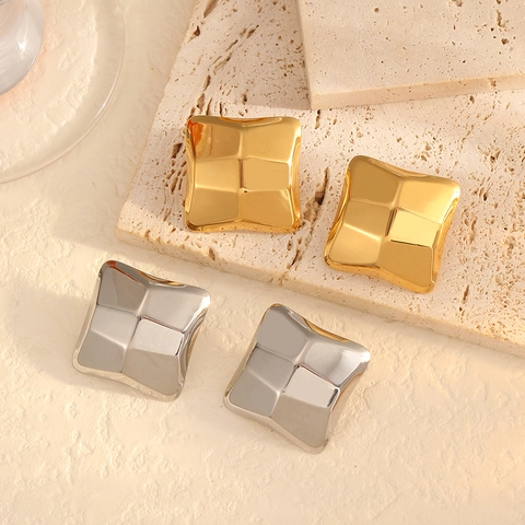 Geometrische Quadratische Dreieckige Ohrringe Edelstahl 18K Vergoldet Texturiert Minimalistisch Ins Stil Schmuck Für Damen