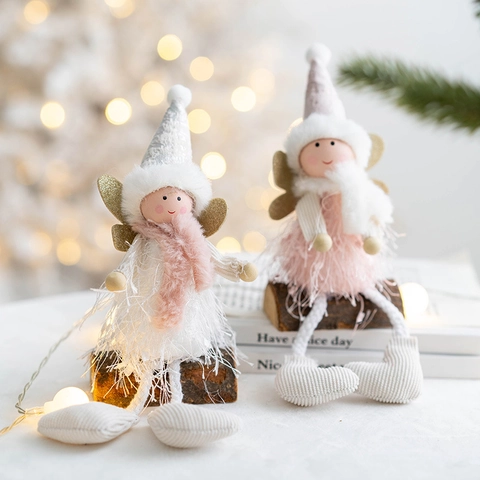 Ornement Poupée Ange De Noël Figurine Elf En Peluche Tricotée Avec Base En Bois Cadre En Coeur Décoration De Maison Festive