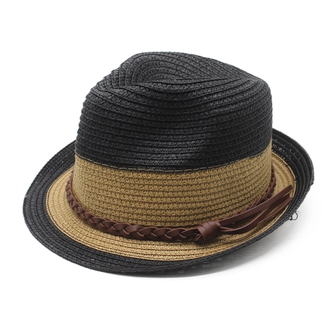 Chapeau Panama En Paille Été Plage Protection Solaire Large Bord Design Bicolore Bande En Cuir Tressé Style Jazz Hommes Femmes