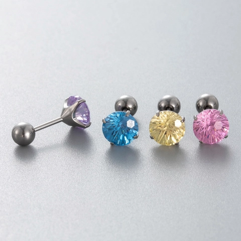 Titanium Legierung Zirkonia Ohrstecker Schraubverschluss Feuerwerk Schliff Rund Hypoallergen Helix Knorpel Piercing Für Damen
