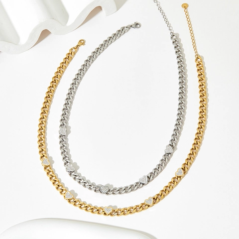 Herz Kubanische Kette Halskette Zirkon Edelstahl Hip Hop Schmuck Für Frauen Glänzender Herzanhänger Personalisierter Choker