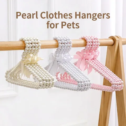 Künstliche Perlen Kleiderbügel Faux Künstliche Perle Kleidung Bügel Mit Satin Schleife Für Haustier Hund Katze Baby Kinder Kleidung Display Elegant Rutschfest