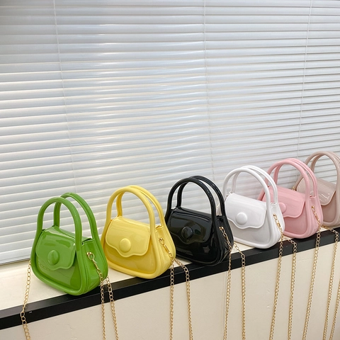Mini Borsa A Tracolla Jelly Borsa A Mano Per Donne Ragazze PVC Silicone Lucido Macaron Catena Dorata Manico Moda