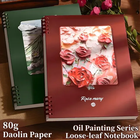 Losbladig Notitieboek 3D Reliëf Olieverf Art Cover Navulbaar Dagboek Voor Studenten Kantoorbehoeften Stationery