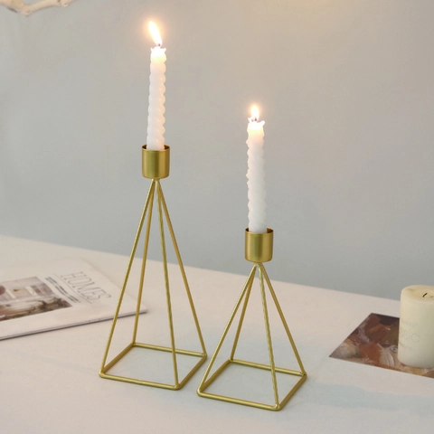 Geometric Pyramid Metal Candle Holder Iron Nordic Minimalist Taper Candlestick For Table Desktop Decor Christmas Wedding Elegant