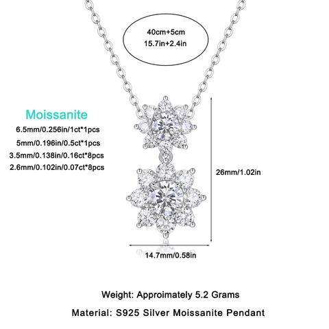 S925 Sterlingsilber Doppel Sonnenblume Anhänger Halskette Mit Moissanit Inlaid Elegante Schlüsselbeinkette Für Damen Braut Schmuck Geschenk